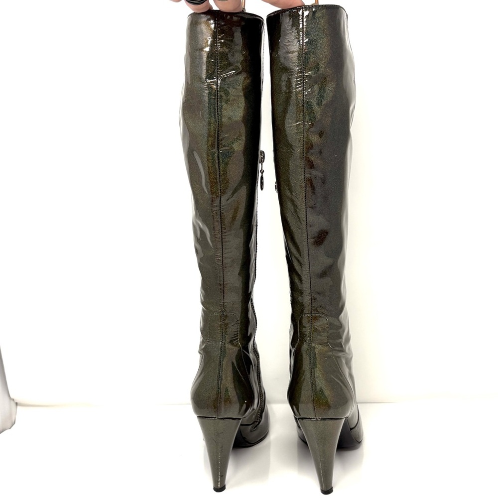 Holographic Metallic Green Patent Knee High Boots 38 - Picture 5 of 15